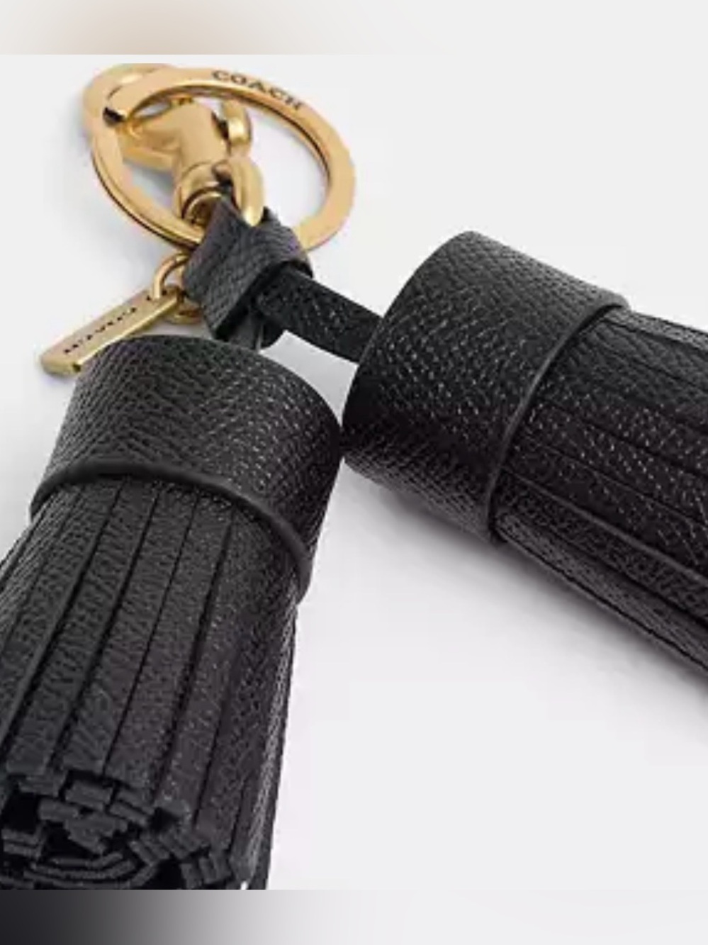 Coach Black Leather Tassels Keychain/Bag Charm